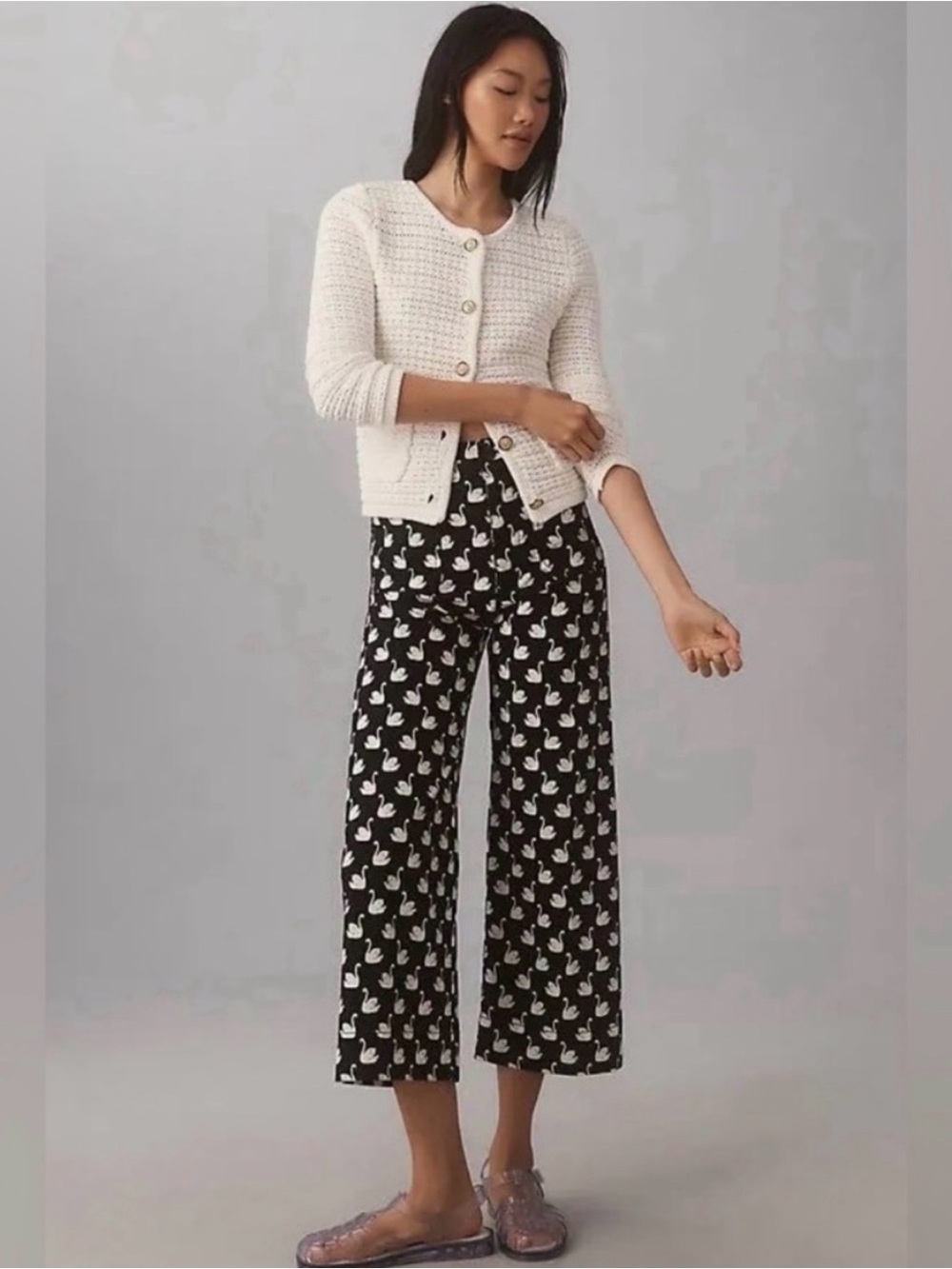 Maeve The Colette Magic Fabric Crop Wide-Leg Pants Swan Print
